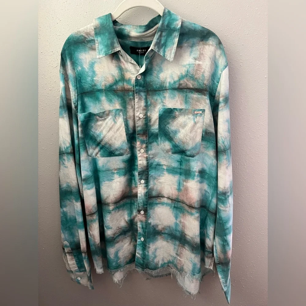 New AMIRI Men's Watercolor Plaid Button Down Shirt - Picture 4 of 11